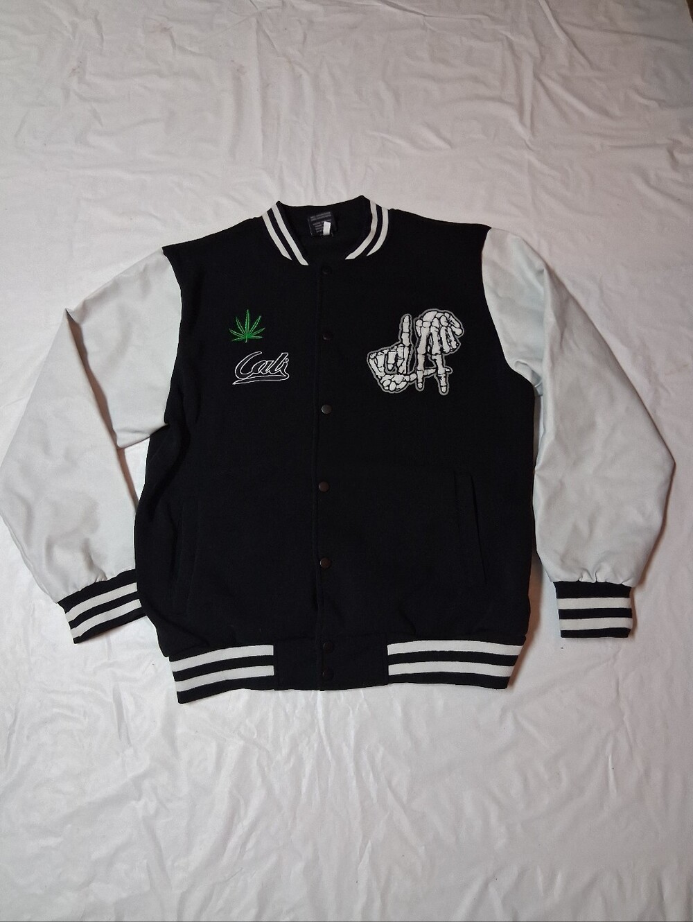 Original Deluxe LA Skeleton Black and White Striped Collar Jacket Sz XL Preowned - Picture 1 of 11